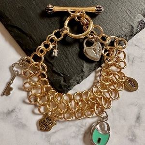 JUICY COUTURE Bracelet Charm Lock, Key, Shield Gold & Silver